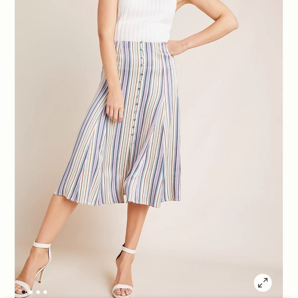 Anthropologie | Maeve Striped Button Freya Midi Skirt
